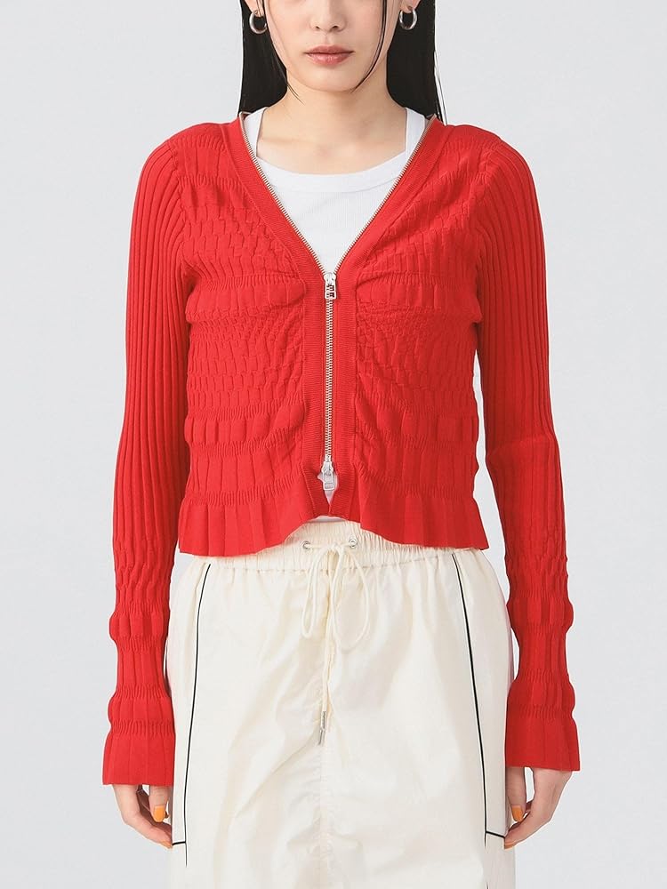 Amazon.co.jp: [レイビームス] L/Sニット クロップド ジップ V